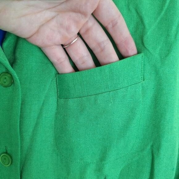 Vintage Genre Kelly Green Short Sleeve Blazer Jacket Linen Blend 12 - Picture 4 of 10